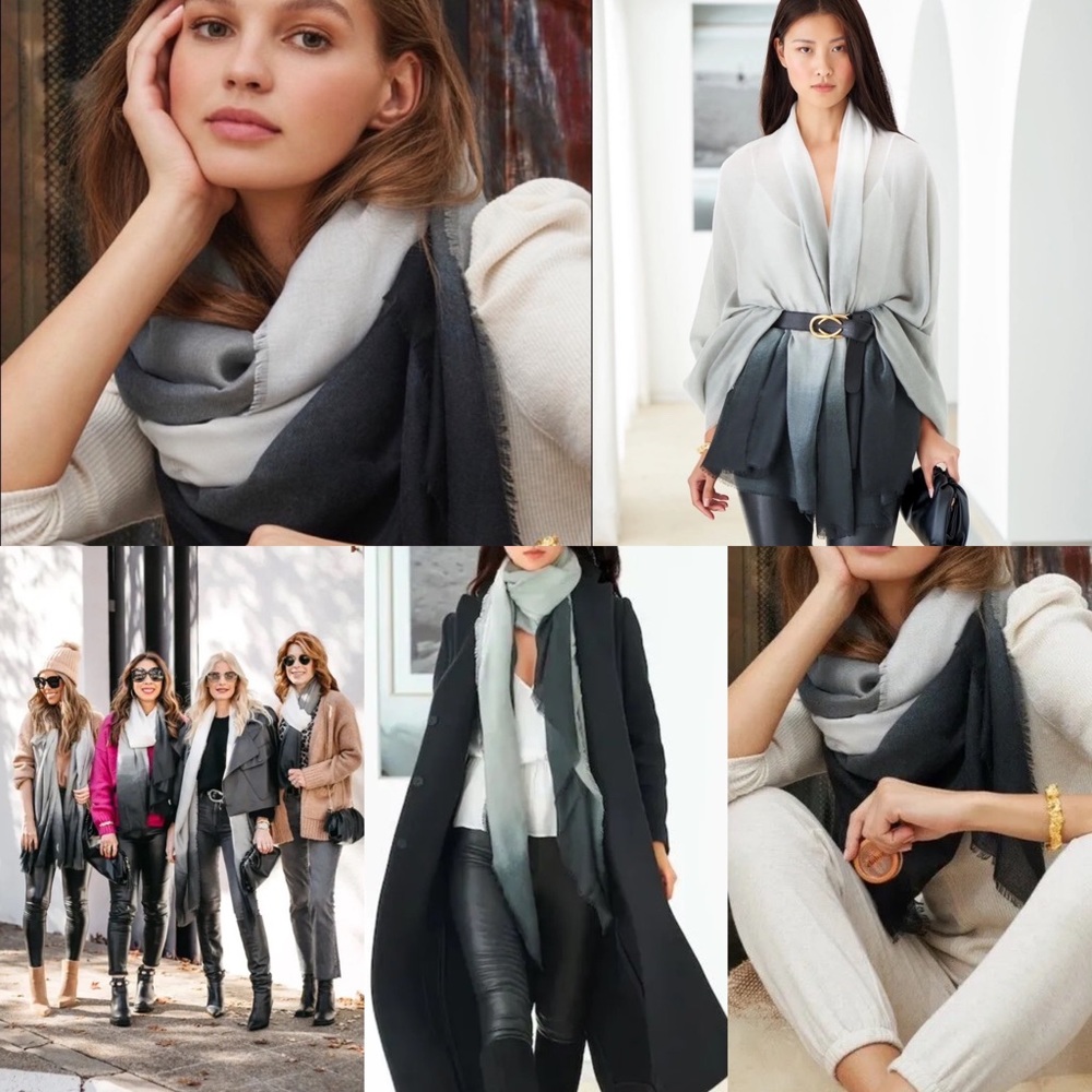 CARLY CUSHNIE Grey Horizon Ombre Scarf Cureateur Rachel Zoe Box Style Wrap New